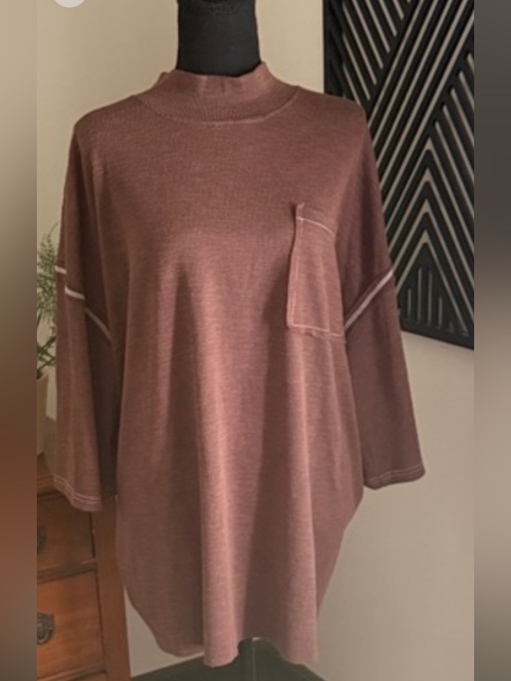 POL Dusty Mauve Brown Drape Top Medium Oversized